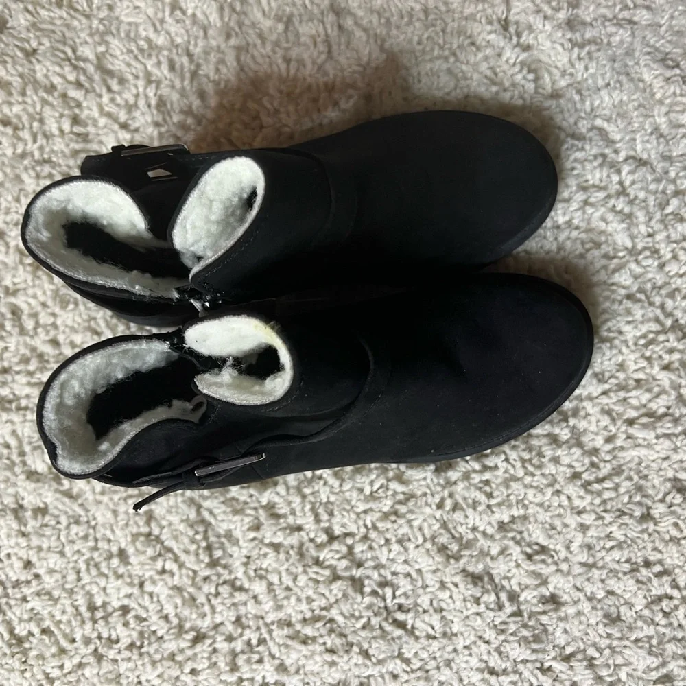 Kids Size 3 Justice Black Fleece Ankle Boots NWT